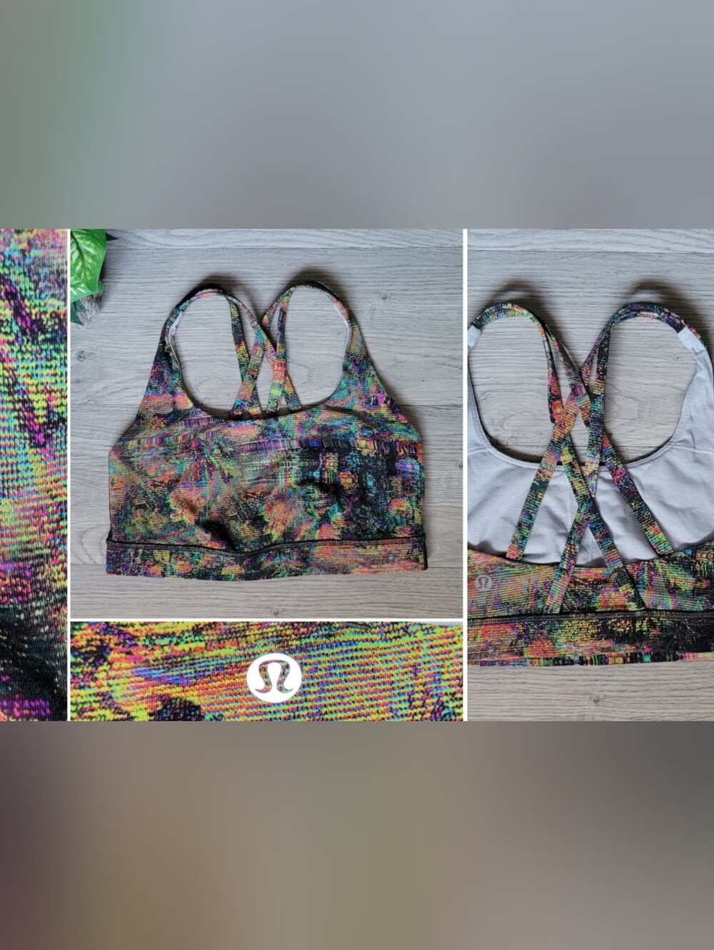 Lululemon Energy Glitch Tapestry Neon Multicolor Medium Support Sports Bra, 4
